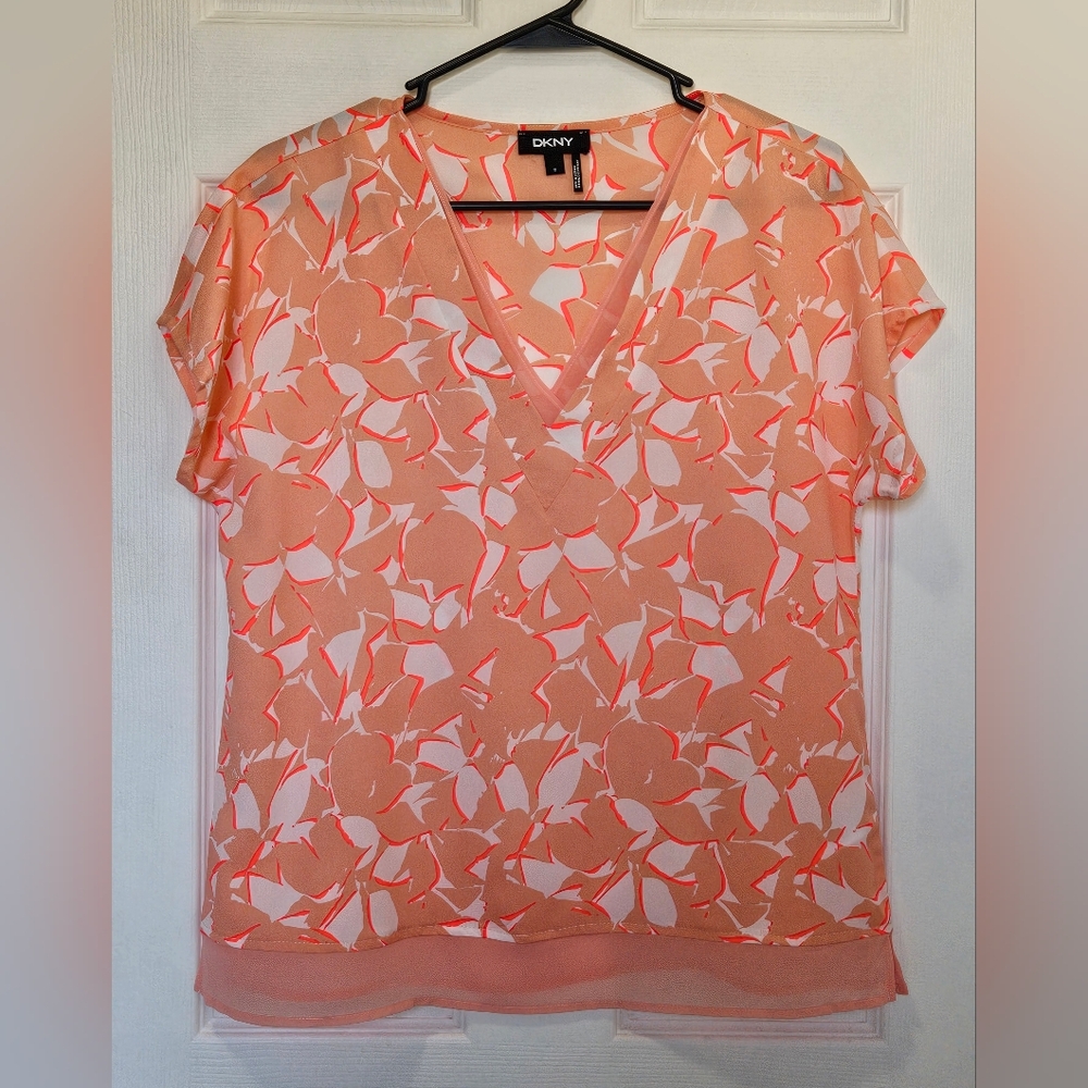 DKNY Women's Peach Floral Top